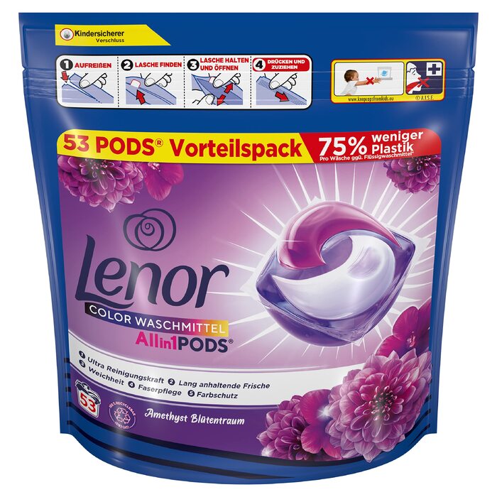Капсули для прання Lenor All-in-1 Color Amethyst Blütentraum для кольорових речей, захист кольору, 53 шт (104 прання)
