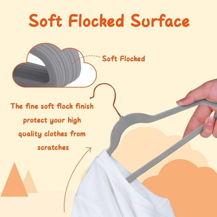 32 шт. велюрові вішалки для дитячого одягу Stormix, 28 см, сірі, з антиковзким покриттям та гачками рожевого золота
