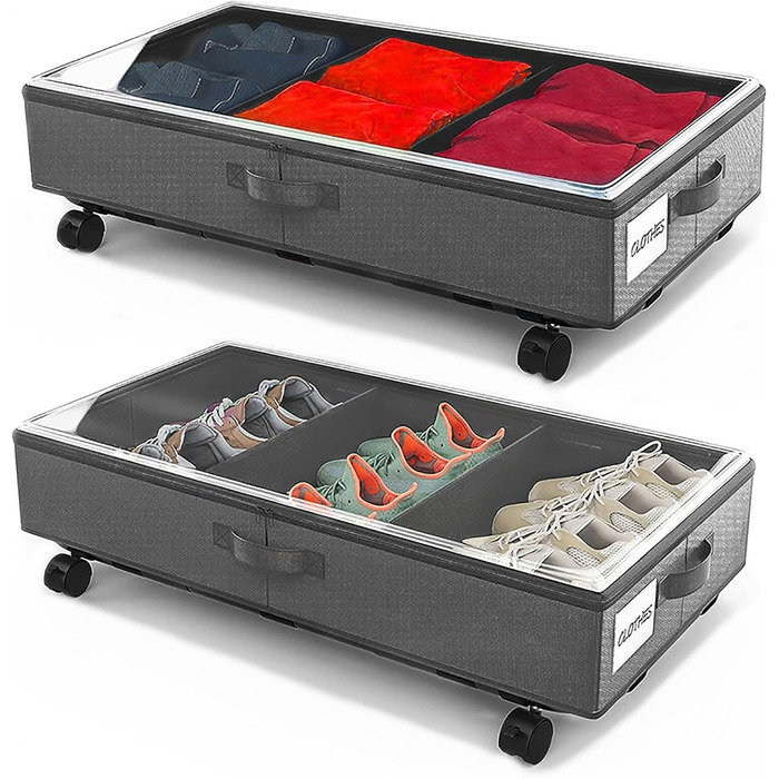 Короб для зберігання під ліжком 49л, 2 шт. з кришкою та роликами, сірий