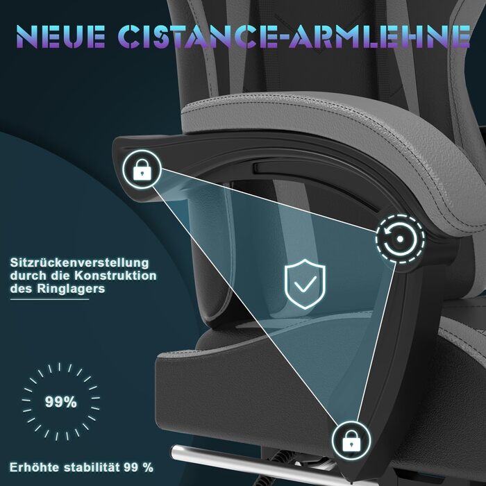 Devoko Massage Gaming Chair, Computer Office Chair with Footrest, Racing Gamer Chair 150kg Weight Capacity, 90-135° Adjustable Backrest, 360° Swivel, Gray