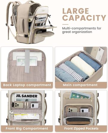 Рюкзак LOVEVOOK для ручної поклажі в літак, 40L, жіночий, водонепроникний, з відділенням для ноутбука 17 дюймів, для подорожей, роботи, хайкінгу, оливково-бежевий