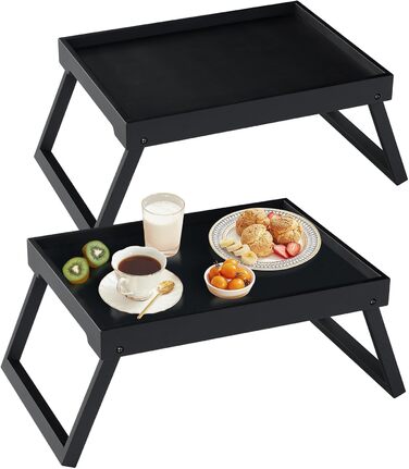 Двопакетний столик-піднос з регульованими ніжками з бамбука для їжі в ліжку, кухні, сервірування, ноутбука (білий, чорний)