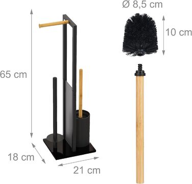 Набір для туалету Relaxdays: тримач туалетного паперу, щітка, відсік для рулонів, білий/натуральний колір