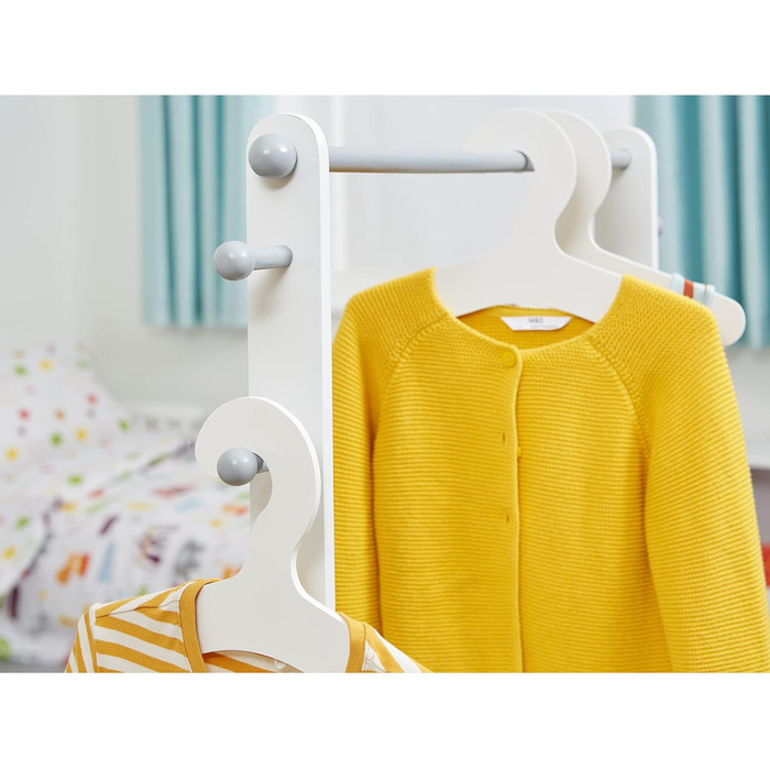 Children's clothes rack with extra storage space and clothes hangers, children's clothes rack, wooden clothes rack with storage, toddlers, children's clothes rack, white and gray