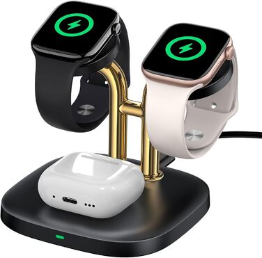 Зарядна станція SwanScout Doppel Watch 704A для Apple Watch 10/Ultra/9/8/7/6 та AirPods Pro (3.3W, без адаптера, чорний/золотий)