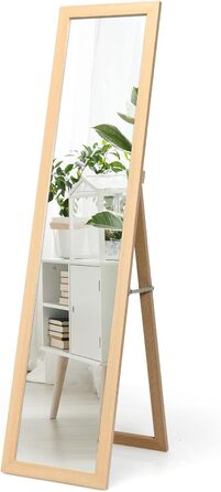RELAX4LIFE Full-Body Mirror 2 in 1, Standing Mirror & Wall Mirror, Country-Style Wardrobe Mirror, Mirror with Wooden Frame, Adjustable & Freestanding, for Bedroom & Living Room & Business (Natural)