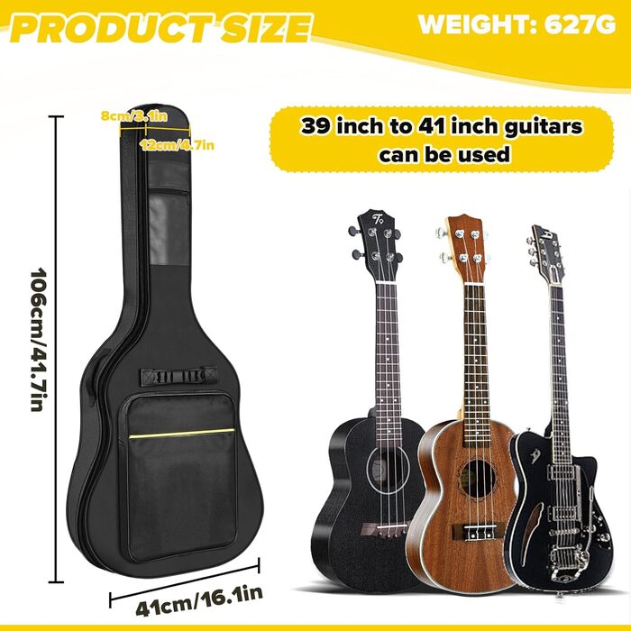 Чохол для гітари 41 дюйм, велика місткість, водонепроникний, потовщений, стійкий до розривів, підходить для гітар 39, 40, 41 дюймів