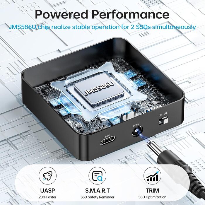 Док-станція для SSD NVMe M.2 (Dual Bay) SSK - 20Gbps, USB 3.2 Gen 2X2, Клонування, для ПК