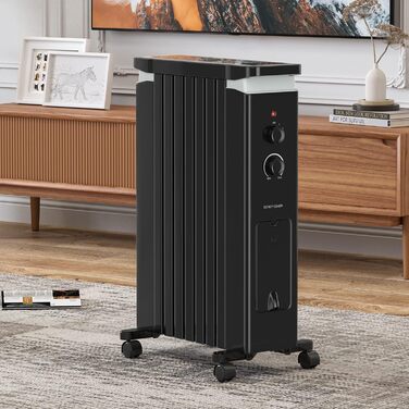 RELAX4LIFE Oil Radiator 1500W, Electric Heater with 7 Fins & 3 Heat Settings & Towel Rail, Electric Heater Energy-Saving, Electric Heater Overheat Protection & Tip-Over Protection, 5-35° C (Black)