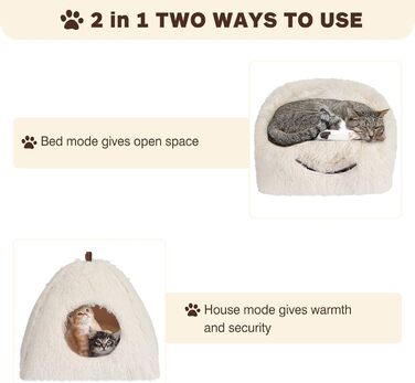 Cat Bed Washable Cat Sleeping Place for Cats Cat Cave Plush Pet Cat Head Pillow Cat House Cat Cushion Fluffy Kitten Puppy Snuggle Bed Pet Bed White