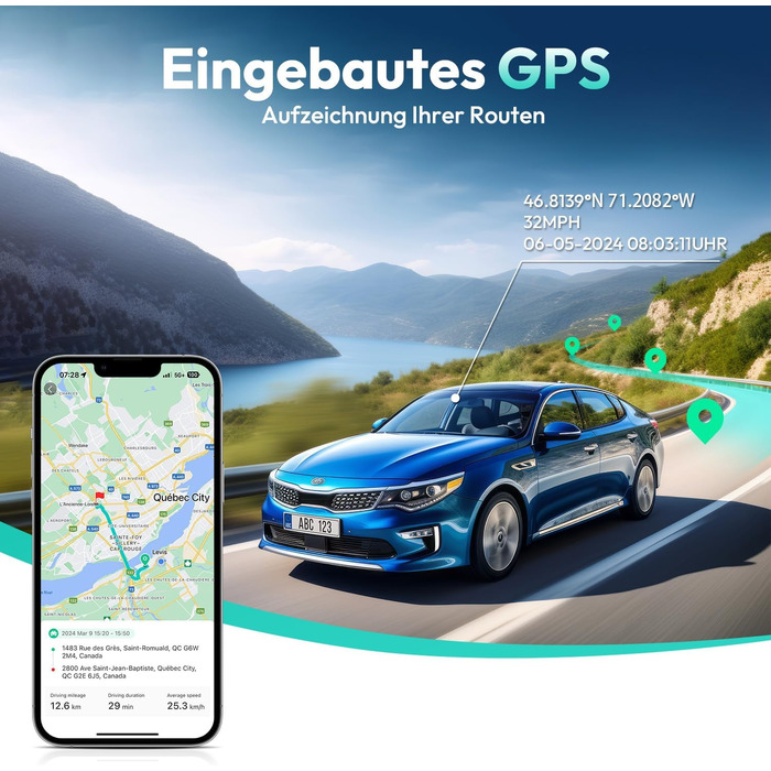 Відеореєстратор BOTSLAB Dashcam Auto з GPS, 4K, Dual, WiFi, ADAS, Нічне бачення, 64GB SD, 2.45' IPS, 24/7, Loop, WDR, 170°