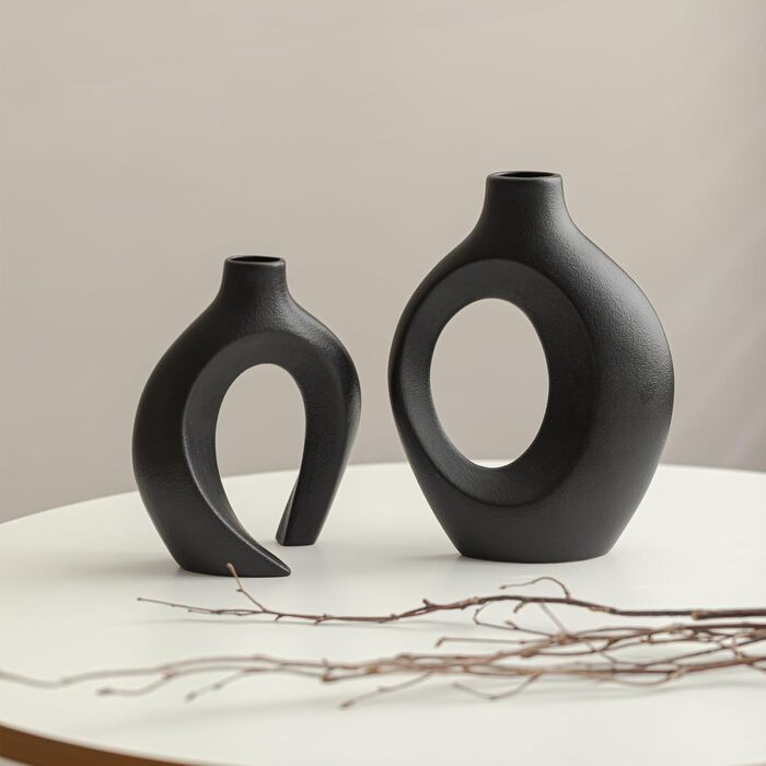 SUKIYPO Ceramic Vase Set - Modern Beige Vases (2-Pack) for Nordic Home Decor, Boho Aesthetic, Living Room, Office, Farmhouse Style