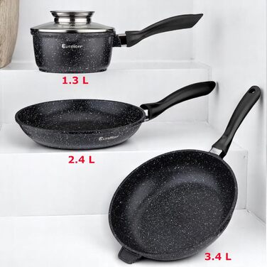 Набір каструль та сковорідок EliteHoff 17 предметів з антипригарним покриттям, чорний (E-7026)