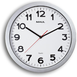 Wall Clock MAULstep Ø 40 cm | with automatic time setting | Modern clock for office and kitchen | Large wall clock with good readability in large rooms | (Quartz clock, Ø 35 cm, Silver)