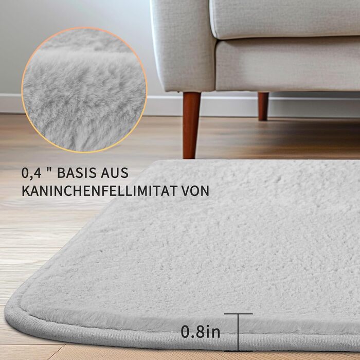 Sour Lemon Rug Living Room 200x300, Rug Children's Room Smooth Rug Gray Rabbit Fur Short Pile Washable Rug, Modern Non-Slip Rug for Bedroom, Fluffy Rug Area 140x200 Light Gray 140x200cm
