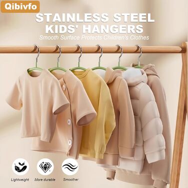 Набір вішалок для дитячого одягу 20 шт., 29 см – нержавіюча сталь, антикорозійні, водонепроникні та неслизькі, спеціально для дитячого одягу – кольори авокадо та помаранчевий