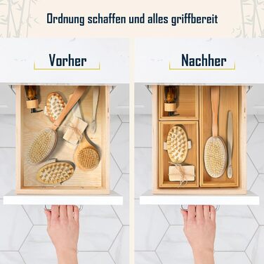 Lilly Things ANTI-SLIP Bamboo Drawer Organizer System (6 Piece, Wood) Drawer Organizer, Drawer Insert, Storage Box for Makeup, Cosmetics, Vanity, Desk, Office, Bathroom, Kitchen