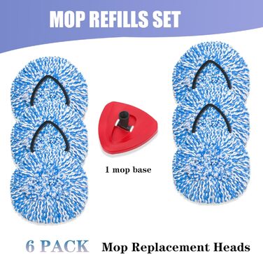 EasyWring Replacement Mop Head Refill for 1 Bucket System, Spin Mop Replacement Heads, compatible with Triangle Spin Mop – Microfiber Mop Easy Clean Floor Head Mop with 1 Spin Mop Base (blue)