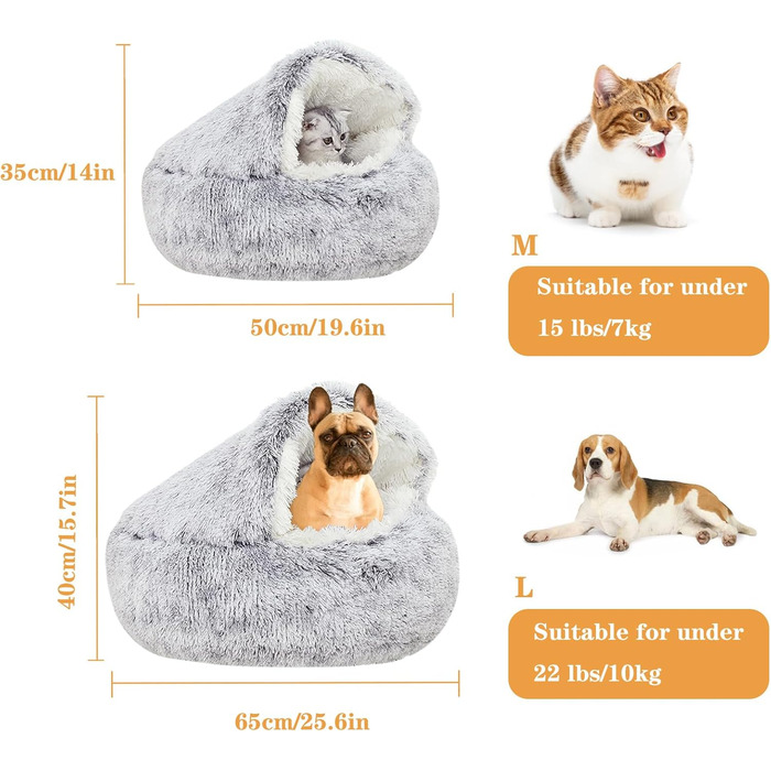 Comforting Cat Bed, Small Dog Bed, Warm Cozy Soft Plush Winter Bed for Cat Caves, Non-Slip Bottom, Machine Washable, Sofa Bed for Puppies/Small to Medium Cats