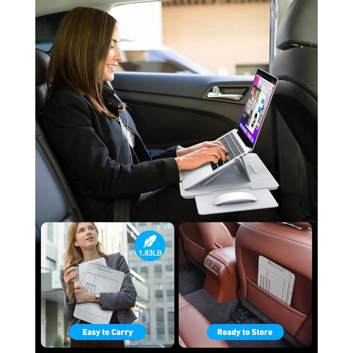 Зручний лапдеск для ноутбука AboveTEK – ергономічний підставка з антиковзким покриттям, захистом від нагріву, вбудованим ковриком для миші, портативна для ліжка, дивана, подорожей (сірий)