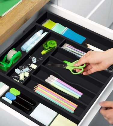 Органайзер для столових приборів ROYAL CRAFT WOOD з бамбука (9 секцій, чорний) - Роздільник для ящиків, тримач для кухонного приладдя