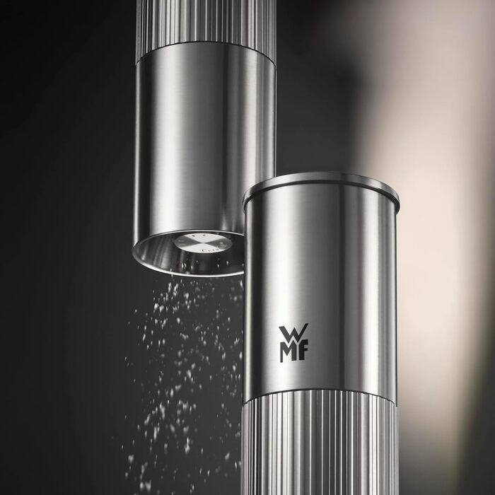 Мельниця WMF Signature Pro: перечна та соляна, з керамічним млинком, регулюванням помелу, нержавіюча сталь, ручна, срібна