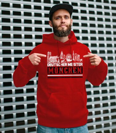 Чоловічий худі UGLYSHIRT München Meister — Спортивний червоний толстовка з капюшоном для фанатів футболу, принт Skyline, розмір M