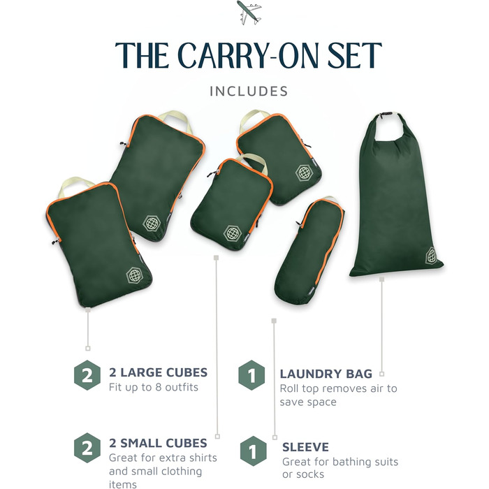 Набір кубиків для пакування TRIPPED Travel Gear: Органайзери для багажу з подвійним замком, компресія, білий, зелений (зелений/помаранчевий, 6 шт.)