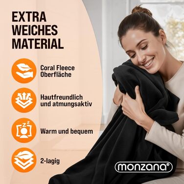 Monzana® Електрична ковдра з підігрівом 180x130 см, 120 Вт, 10 рівнів нагріву, таймер, захист від перегріву, пральна, флісова ковдра для ліжка, чорна, антрацитова