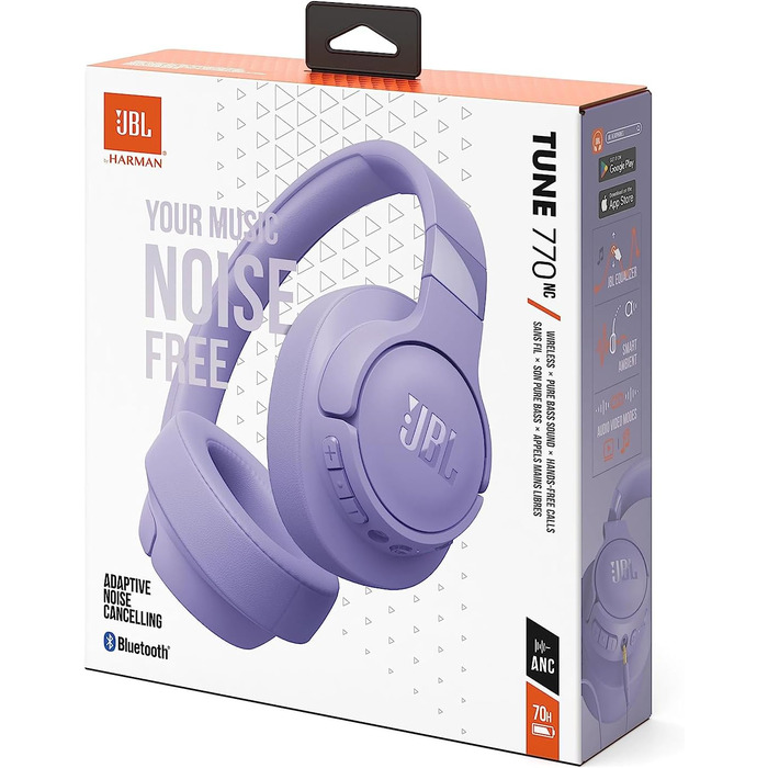 Навушники JBL Tune 770 NC – Бездротові, з активним шумозаглушенням, складні, фіолетові – до 70 годин роботи від акумулятора, швидка зарядка