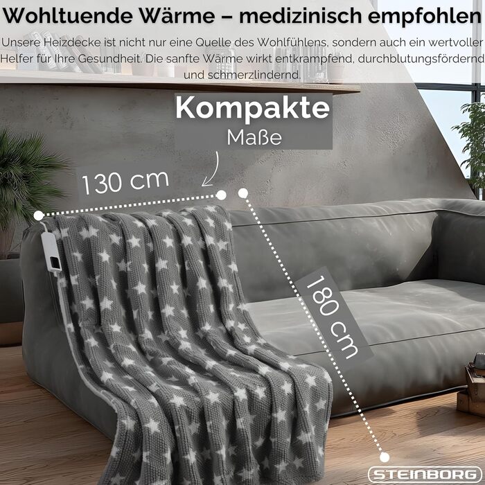 Електрична гріюча ковдра Steinborg® з автовимкненням 180x130 см - 9 температурних режимів, пральна