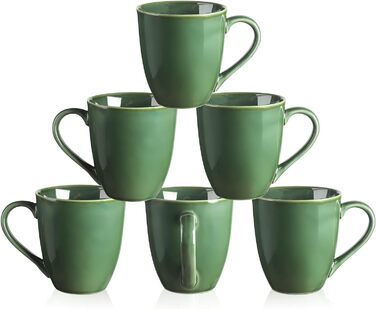 vicrays Coffee Mug Set, 340 ml, 6 Pieces, Ceramic Mugs for Men and Women, Unique Glazed Cups with Handle for Coffee, Tea, Milk, Hot Chocolate, Cereal (green)