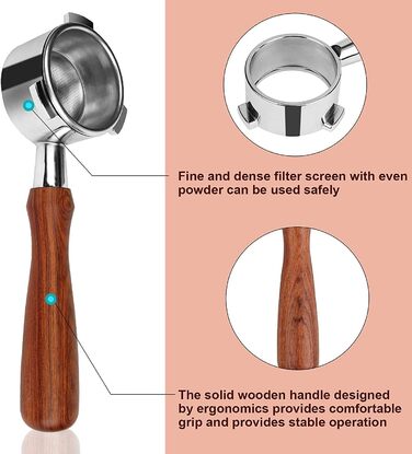 Bottomless Portafilter 54mm Compatible with Sage/Breville Barista Series 870/878/880 and 54mm Sage/Breville Espresso Machines, With 1 Cup Filter Basket, Wooden Handle