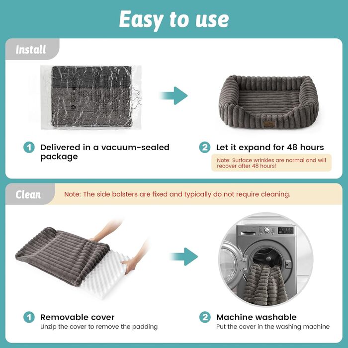 Ортопедичне собаче ліжко COZY KISS, м'яке, для собак маленьких та середніх порід, з високим бортиком, 76 x 58 x 18 см (Сірий)