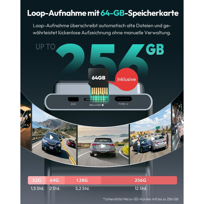 Автомобільний відеореєстратор BOTSLAB G300H Plus Kit 4K, передня та задня камери, сенсор STARVIS 2, з Hardwire-Kit та карткою пам'яті 64GB