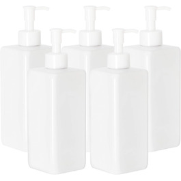 Набір Youngever 5 шт. по 500 мл: флакони-помпи для шампуню, мила, лосьйонів. Багаторазові диспенсери з пластику. Білий колір.