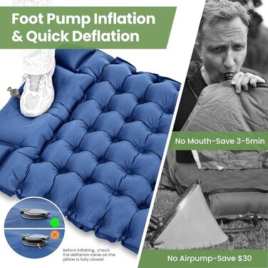 ROPODA Self-Inflating Camping Mat with Pillow & Foot Pump - Lightweight Waterproof Sleeping Pad for Outdoor, Camping & Hiking