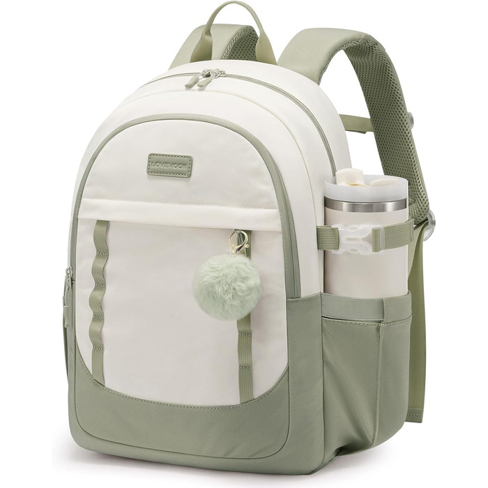 LOVEVOOK Рюкзак для школи дівчинки-підлітка, 15.6 дюймів, рюкзак для ноутбука, легка шкільна сумка, рюкзак для школи, середньої школи, з помпоном, повсякденний, світло-жовтогарячий