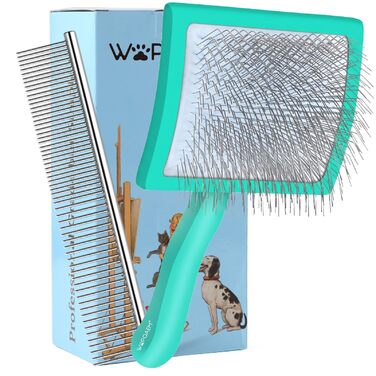 Гребінець для собак та котів Slicker з дерев'яною ручкою та довгими шпильками з нержавіючої сталі – видаляє підшерсток, ковтуни та вичісує – з гребенем для догляду – для Голден Ретрівер та Мейн-Кун – великий