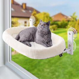 GUUSII Cat Window Perch, Cat Bed, Window Hammock, Cat Hammock, Cat Window Seat, Foldable Cat Window Lounge, Window Hammock, Cat Hanging Bed, Up to 18kg (M) (White)