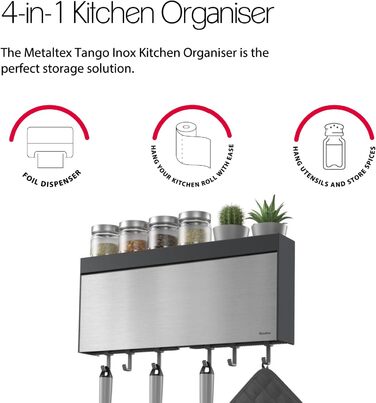 Metaltex Tango INOX Kitchen Roll Dispenser for 3 Rolls with Stainless Steel Front, Silver