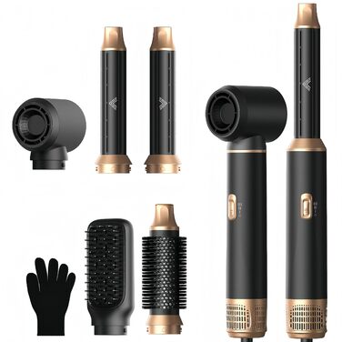 Airstyler 5 в 1: Фен-щітка, локони, випрямлення. Набір для волосся, чорний/золотий