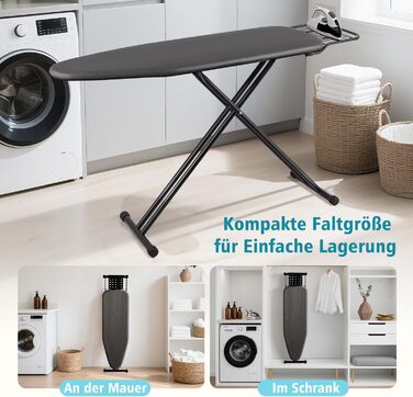 Гладильна дошка Jumbo 120 x 38 см з підставкою для праски, регульована висота до 95 см, чорна