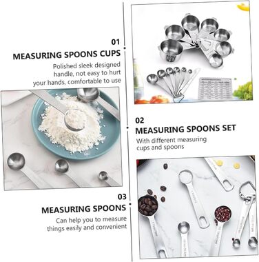 HOMSFOU 15st Measuring Spoon Conversion Chart Metal Measuring Spoons Measuring Scale Measurement Metal Measuring Espresso Spoon Baking Espresso Measuring Cup Stainless Steel Multi-Purpose 3-Piece Set
