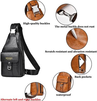 Чоловіча сумка-слінг з натуральної шкіри, водонепроникна, легка, для подорожей, велоспорту, кемпінгу (чорна)