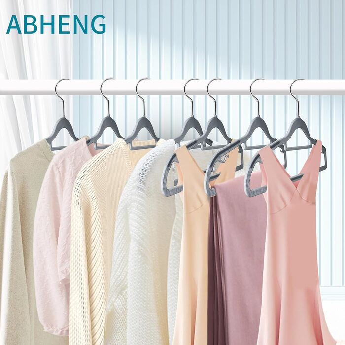 50 штук вішалок для одягу, з неслизьким пластиком, економія місця, 360° обертання гачка, товщина 0,5 см, довжина 42 см, для пальто, суконь, сорочок, сірий + срібло, APY0350G