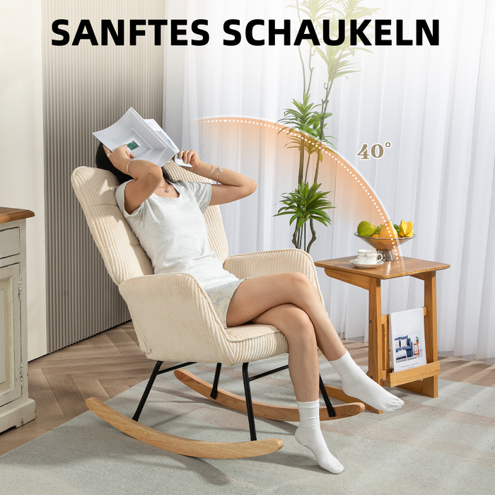 HOMCOM Rocking Chair, Rocking Armchair with Rope Design, Armrests, Chair with Wooden Skids, Recliner for Living Room, Bedroom, Beige | Aosom