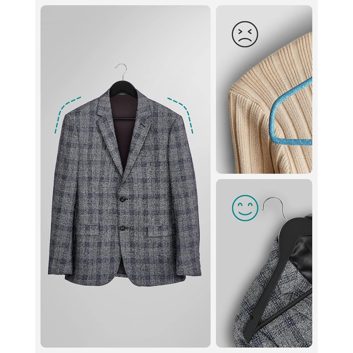 Плечики для одягу SONGMICS, 20 шт., з масиву дерева, з вирізами для плечей, неслизький тримач для штанів, обертовий на 360°, для костюмів, сорочок, натуральний колір + срібло