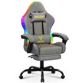 Ігрове крісло Racingreat RGB LED з підсвіткою, підставкою для ніг, сіро-чорного кольору