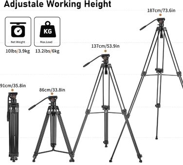 Штатив відео Cayer BF30L з пливним кріпленням, 73' (22м) – міцний штатив для DSLR, відеокамер, камер (13.2 кг)